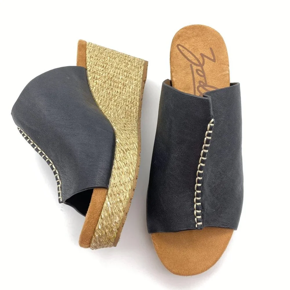 Zodiac Perla‎ wedge sandals size 8.5 black leather